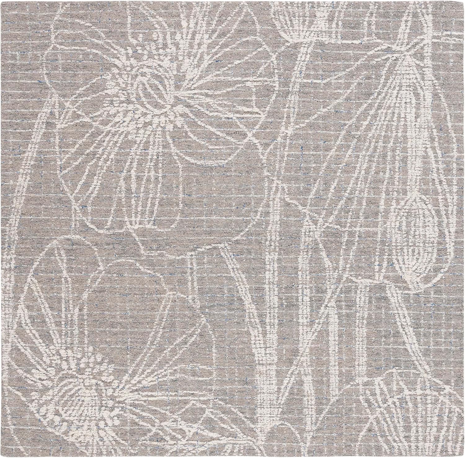 SAFAVIEH Metro Collection Area Rug - 6' Square, Beige & Ivory, Handmade Floral Wool, Ideal for High Traffic Areas in Living Room, Bedroom (MET875B)