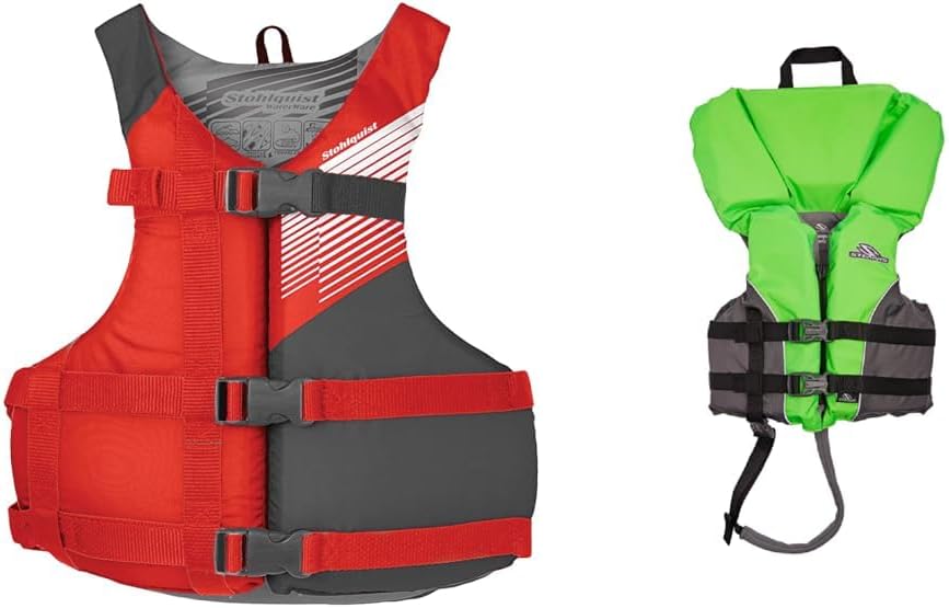 Stohlquist FIT Youth (50-90 Lbs) Life Jacket and Stearns Kids (30-50 Lbs) Life Vest 2 Pack