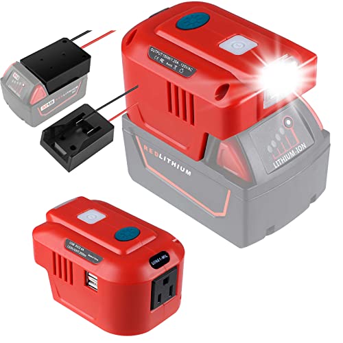 150W Powered Inverter Generator for Ryobi 18V Lithium Battery，ryobi Battery Inverter Power Station with 2-USB&AC 110V-120v,Power Inverter with 200LM LED Light USB Cable for Camping, Hiking(NO BATTERY)