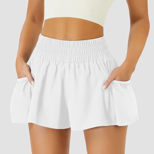 FireSwan Athletic Shorts for Women High Waisted Elastic Running Shorts Gym Workout Flowy Shorts with Pockets