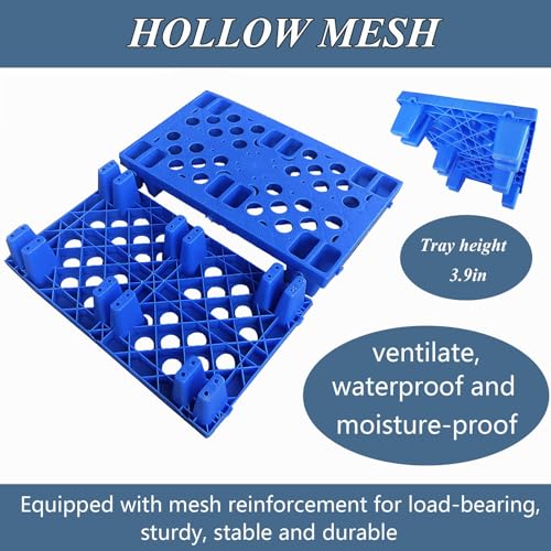 Plastic Pallet, 2pcs Lightweight Nestable Blue Polyethylene Pallets, Mini Moisture-Proof Floor Pallet, for Restaurant Kitchens Shops Supermarket Basement Storage Warehouse L 19.6