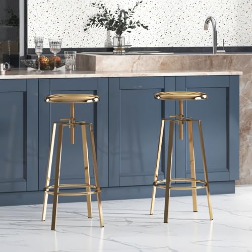 Brage Living Atlas Industrial Bar Stools Set of 2, Adjustable Swivel Four Legged Round Metal Barstools, Backless Counter Height Bar Chairs for Kitchen Dining (Black)