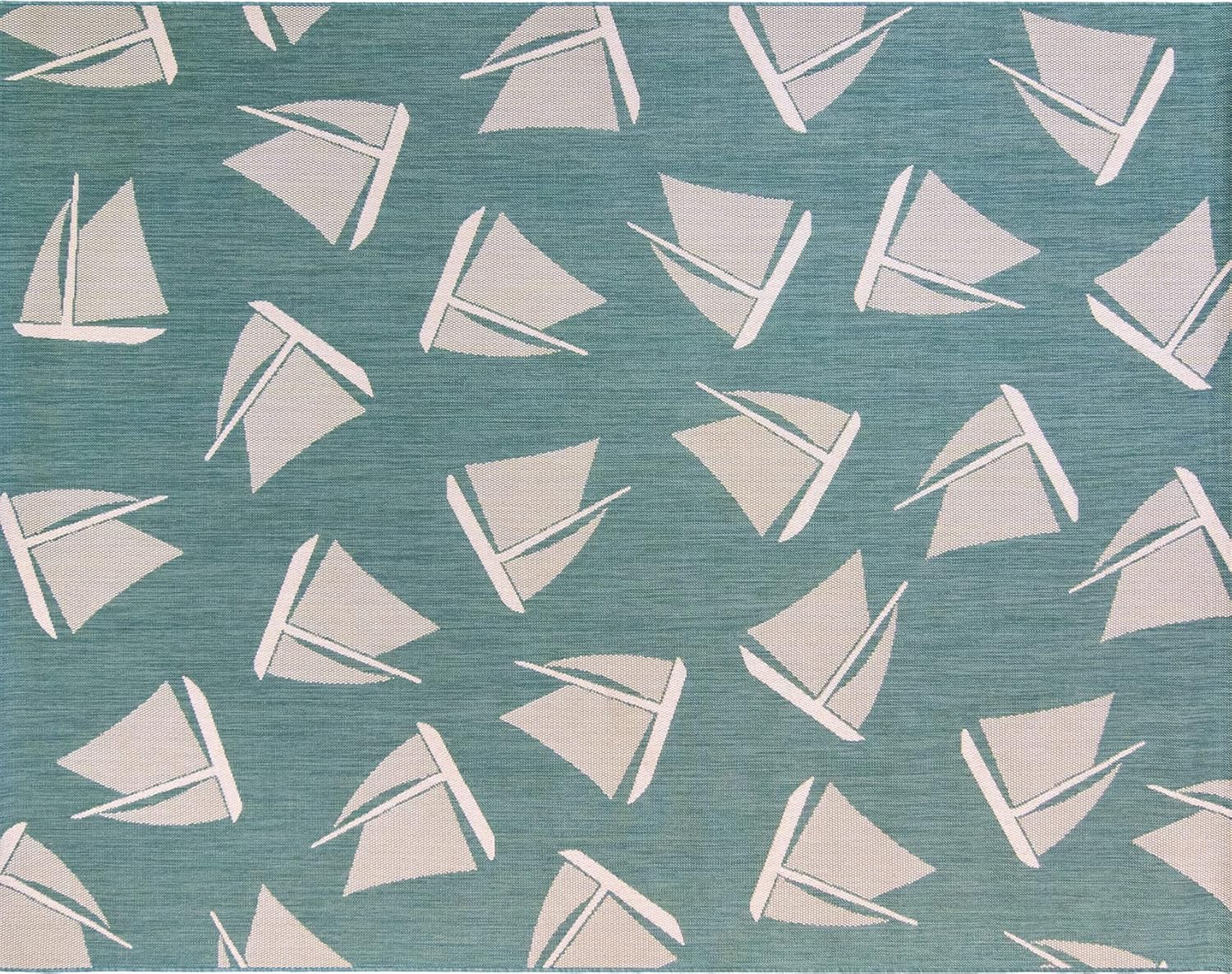 Gertmenian Indoor Outdoor Classic Flatweave Area Rug, Stain & UV Resistant Carpet, Deck, Patio, Poolside & Mudroom, 8x10 Ft Large, Sailboat, Oasis Green, 22035