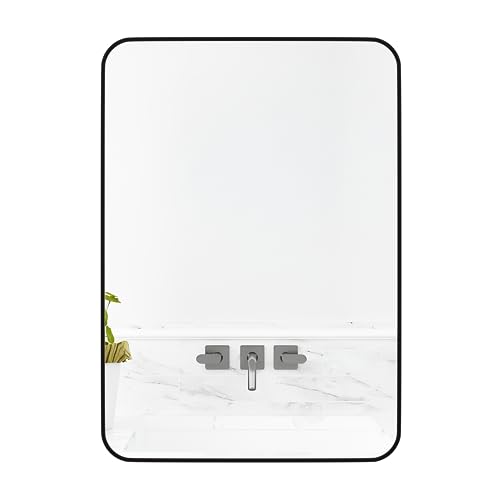 Manocorro Wall Mirror Bathroom Mirror, 20 x 28 Inch Gold Rectangular Mirror with Aluminum Alloy Frame, Rounded Corner Hanging Mirror Decor for Entryway, Bedroom, Living Room