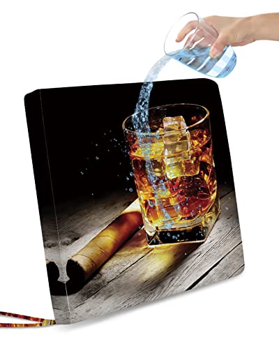 ALAGEO Chair Seat Covers Set of 4 Whisky Glass Waterproof Outdoor Seat Covers Wine Old Fashioned Cigar Chair Covers for Dining Room Removable Kitchen Chair Covers Slipcovers for Dining Garden