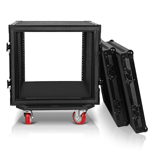 Sound Town Shock Mount 12U ATA Rack Case with 20” Rackable Depth, 11U Slant Mixer Top and Casters, 12-Space Size - Pro Tour Grade (STMR-SP12UW)