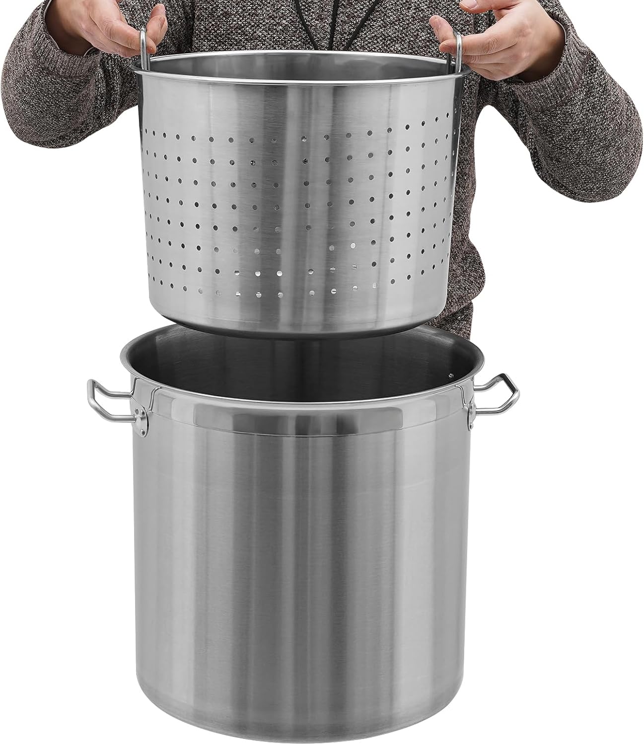 36 QT Stainless Steel Stock Pot For Seafood Boil Pot with Handle, Cookware for Crawfish Crab Shrimp Lobster Boiling Pot, Turkey Fryer Pot, Tamale Steamer Pot with Strainer