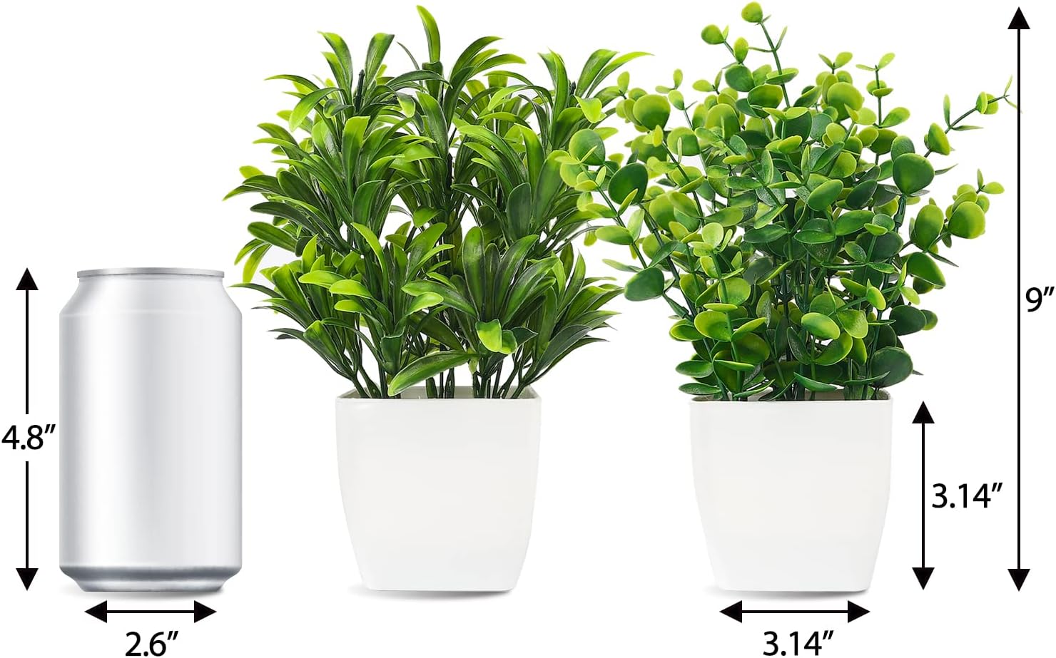 Whonline 2pcs Small Fake Plants, Mini Potted Plants for Home Bathroom Shelf Decor, Artificial Eucalyptus Plants for Office Desk Greenery Decoration