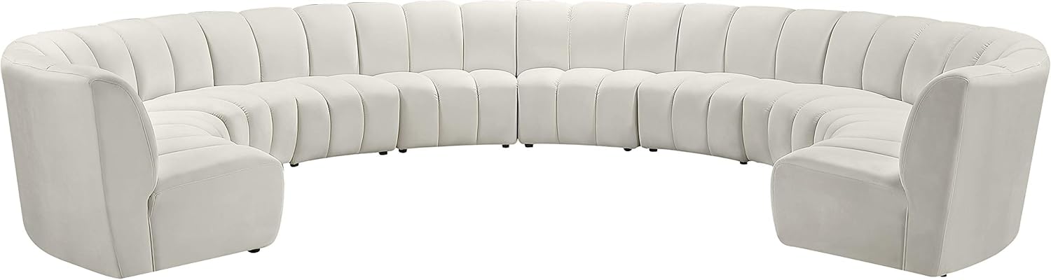 Meridian Furniture Infinity Collection Modern | Contemporary Modular Sectional with Luxurious Deep Channel Tufting, 10 Piece, Cream