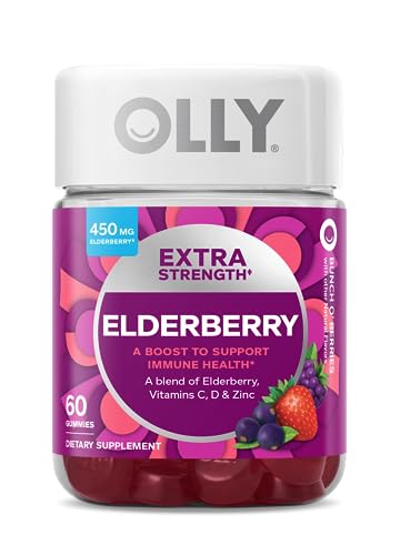 OLLY Extra Strength 450mg Elderberry Immune Gummies, 36 Count Laser Focus Ginseng Alpha GPC Gummies