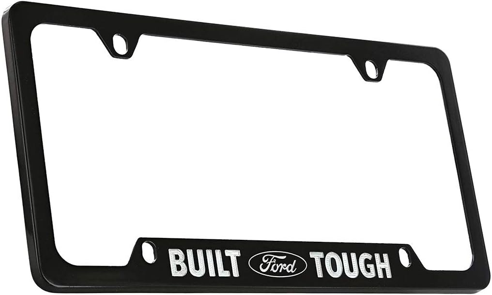 Ford Built Tough Black Coated Metal Bottom Engraved License Plate Frame Holder