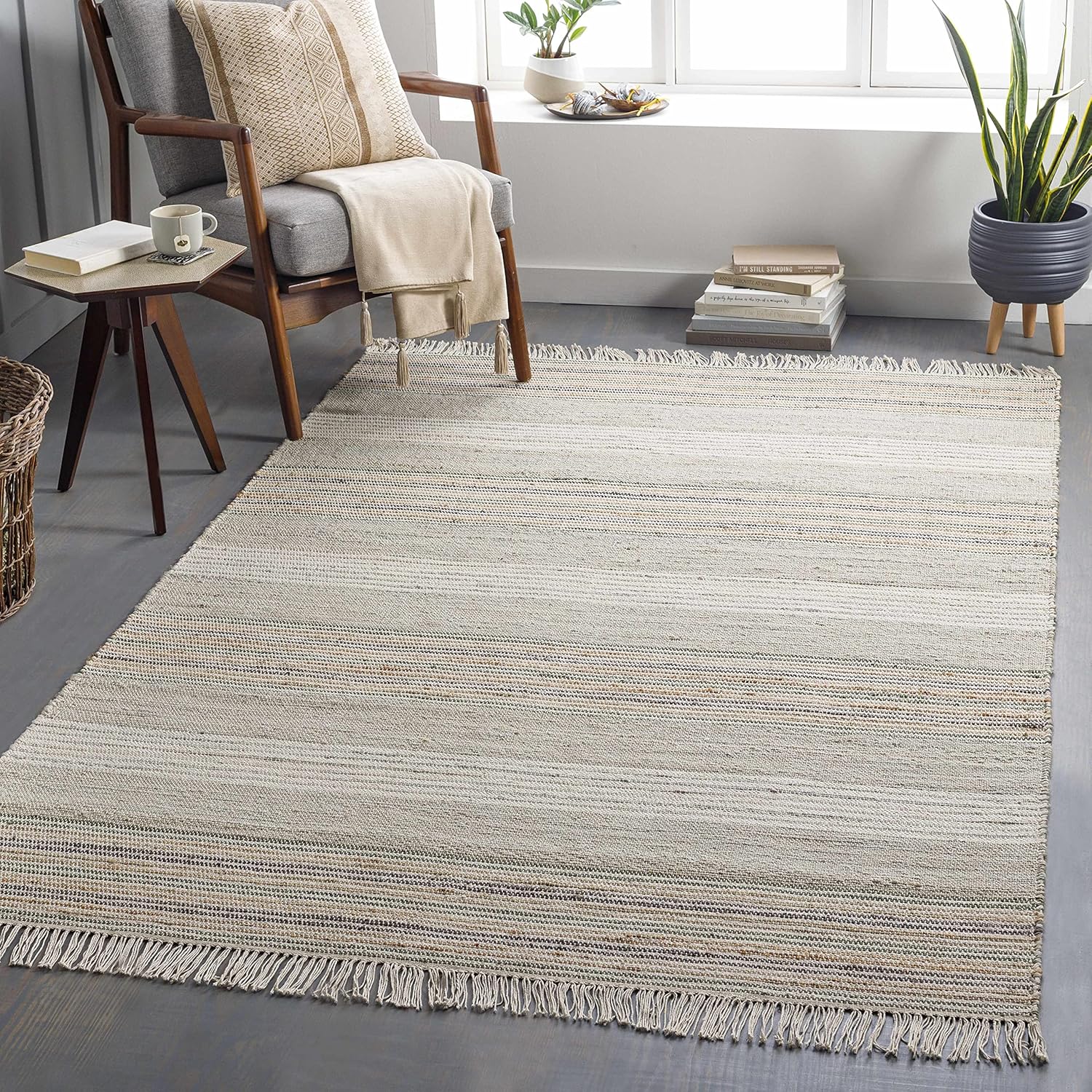 Hauteloom Calinog Jute Living Room, Bedroom Area Rug - Cottage - Gray, Green - 2' x 3'