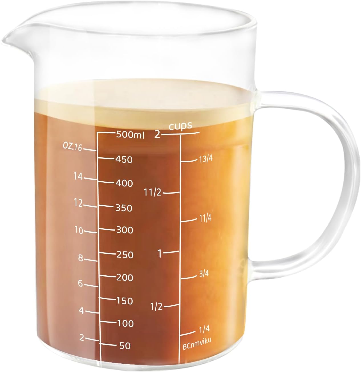 500ML Glass Measuring Cup, V-Shaped Spout Glass Measuring Cup, with Insulated Handle, High Borosilicate Glass Measuring Cup for Kitchen or Restaurant, Easy To Read Kitchen Tools