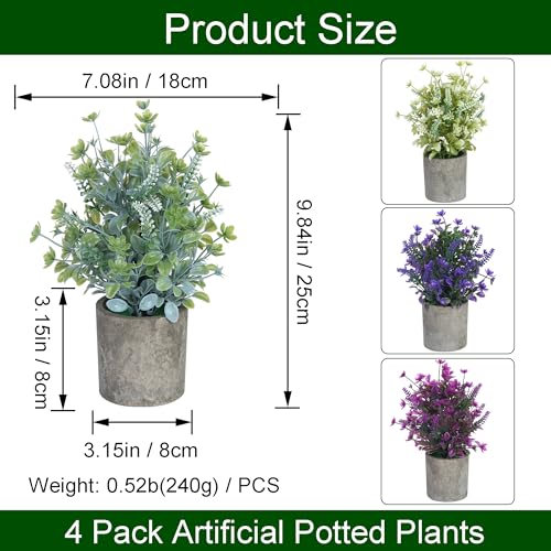 3 Pack Mini Potted Artificial Eucalyptus Plants Fake Plants for Home Decor Living Room Office Desk Shower Farmhouse Room Decoration
