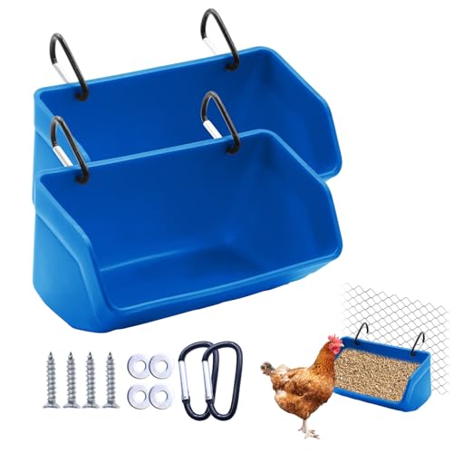 Fence Hanging Chicken Feeder - 4 Pack Feed Trough with Clips for Goat Duck Sheeple Horse Goose, Pig Poultry, Chicken Feeder Bucket Feeding Container for Livestock (Orange)