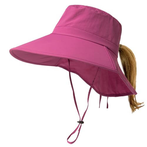 XL Sun Hats for Women, UV Protection Wide Brim Summer Hats with Ponytail Hole & Neck Flap Waterproof Gardening Hat