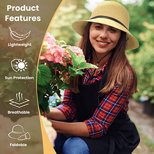 Simplicity Women's UPF 50+ Wide Brim Braided Straw Sun Hat with Lanyard