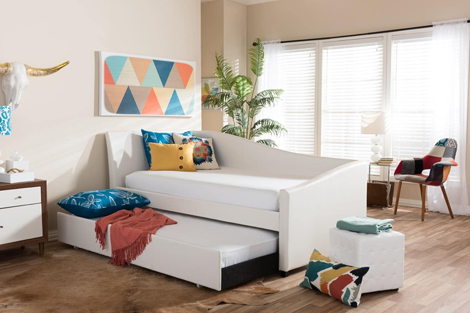 Baxton Studio Vera Faux Leather Twin Daybed with Trundle in White