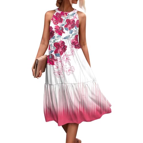 Womens Halter Dresses 2024 Casual Floral Halterneck Sleeveless Summer Floral Flowy A Line Floral Dress Sundress