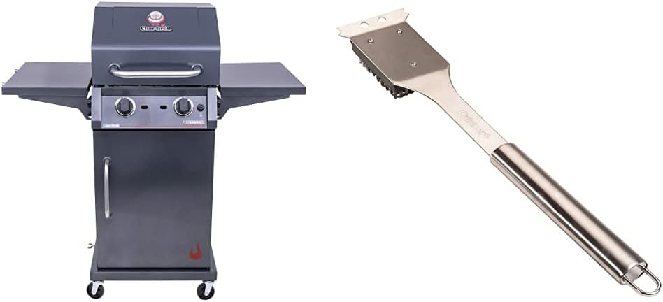 Char-Broil 463655621 Performance TRU-Infrared 2-Burner Cabinet Style Liquid Propane Gas Grill, Metallic Gray & Cuisinart Grill Cleaning Brush, CCB-5014, Stainless Steel