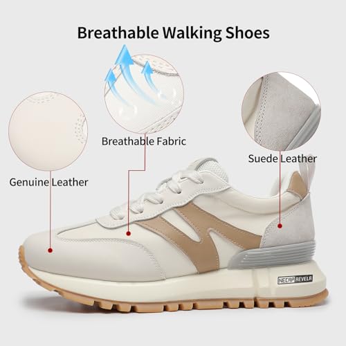 Sneakers for Women Genuine Leather Suede Patchwork Casual Lace Up Non-Slip Walking Shoes Comfortable Tennis Running Shoes Womens Fashion Sneakers