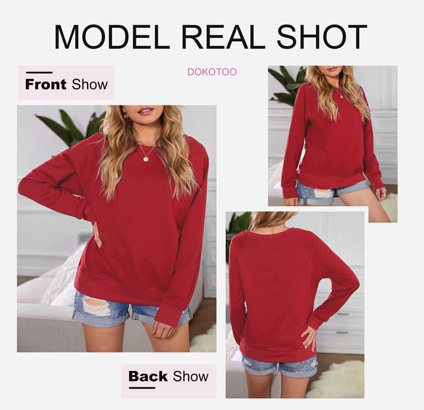 Dokotoo Womens Sweatshirt 2024 Crewneck Long Sleeve Casual Loose Pullover Sweatshirts Tops Shirts