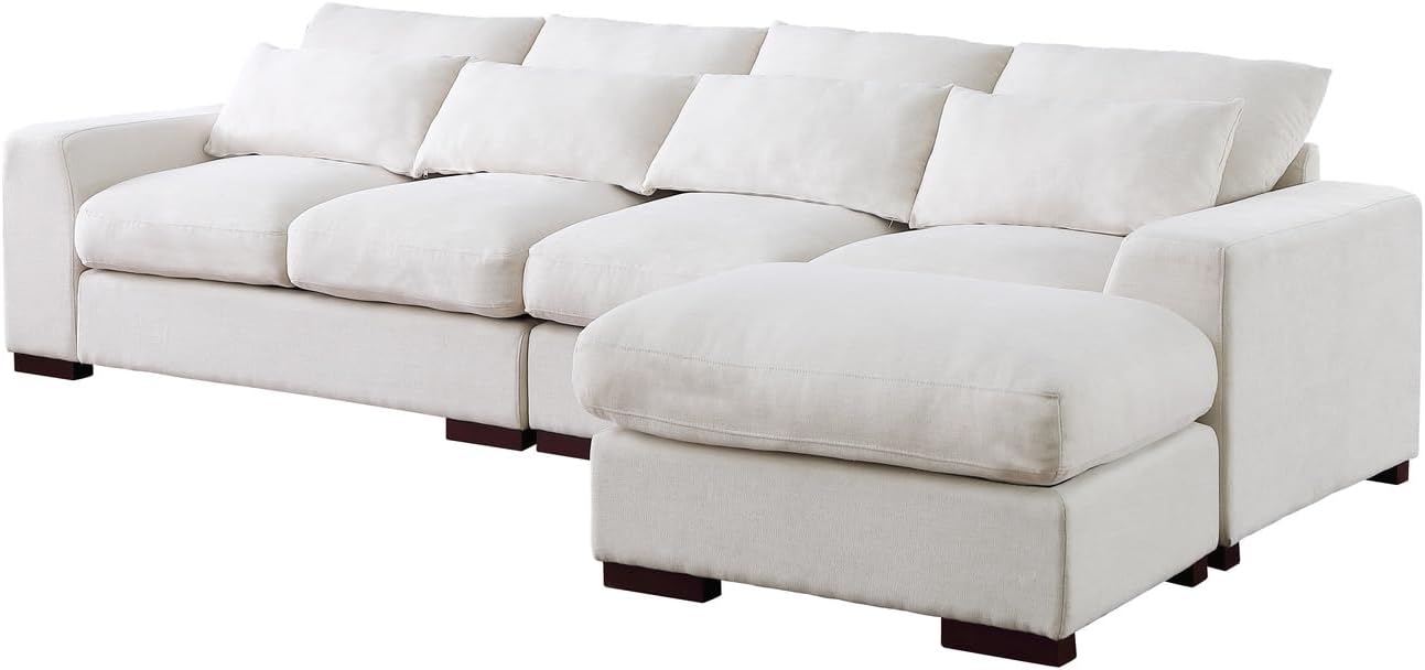 Devion Furniture 123.24'' Fabric Square Arm Modular Reversible Sectional Sofa & Ottoman-Beige
