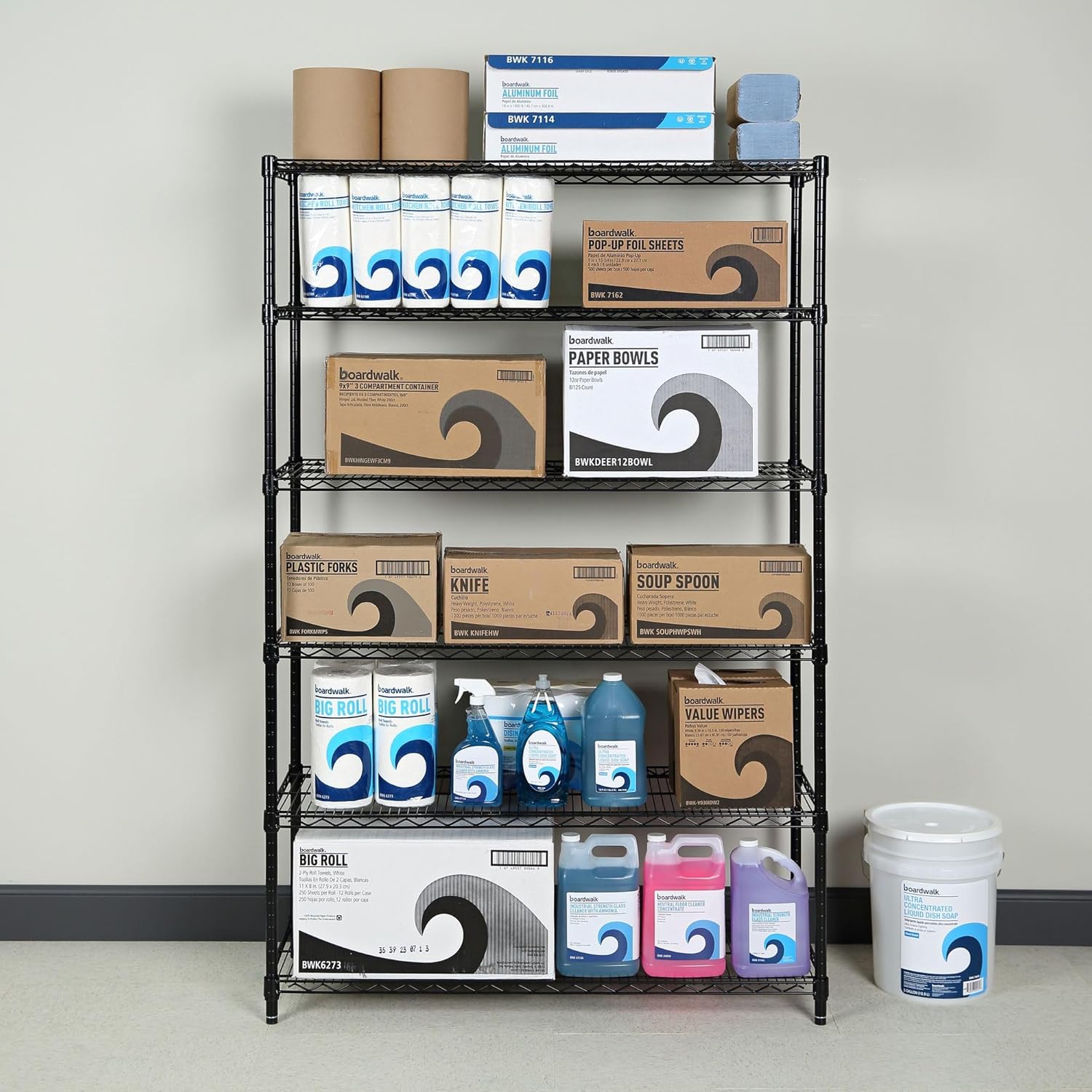 Alera ALESW664818BL NSF Certified 6-Shelf 48 in. x 18 in. x 72 in. Wire Shelving Kit - Black