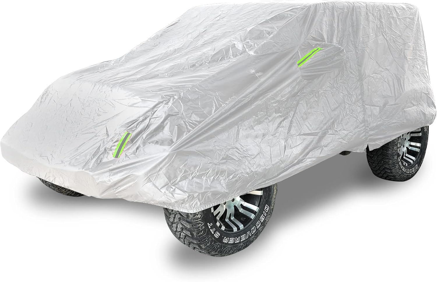 Winunite Silver Outdoor Full Car Cover Compatible with Jeep Wrangler CJ YJ TJ JK JL 4-Door 1965-2023 Waterproof Rain Protector All Weather Sun, Snow Car Covers with Driver Door Zipper