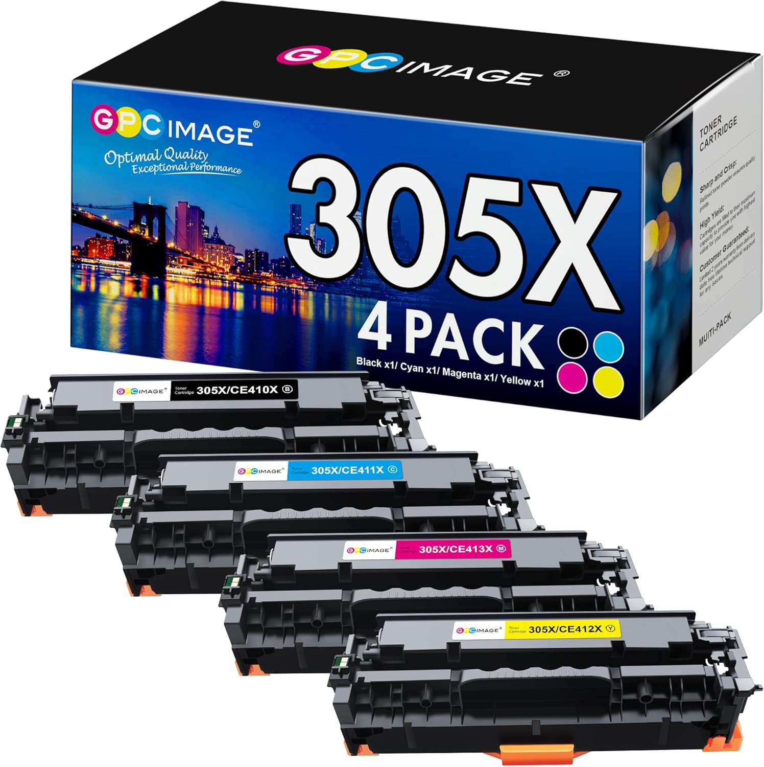 GPC Image Remanufactured Toner Cartridge Replacement for HP 305X 305A CE410X Compatible with Laserjet Pro 400 Color M451dw M451dn M451nw MFP M475dw M475dn M375nw Printer(Black, Cyan, Magenta, Yellow)