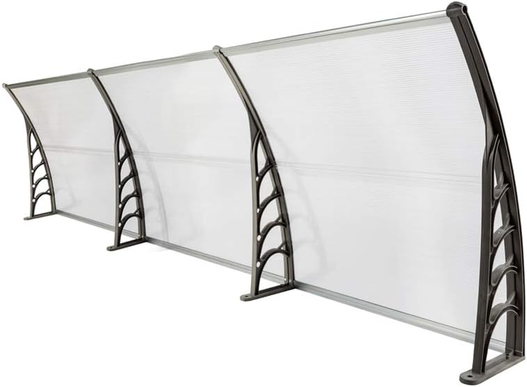 116 inch / 78 inch / 39 inch Window Awning Outdoor Polycarbonate Hollow Sheet Door Patio Canopy (40''x 120'', Silver Canopy + Grey Bracket)