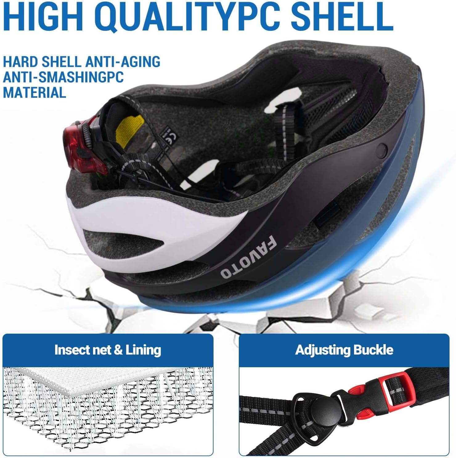 Favoto Bike Helmet with Light - Bicycle Helmet with Removable Magnetic Goggles and USB Rechargeable Taillight Mountain and Road Cycling Helmets for Men and Women