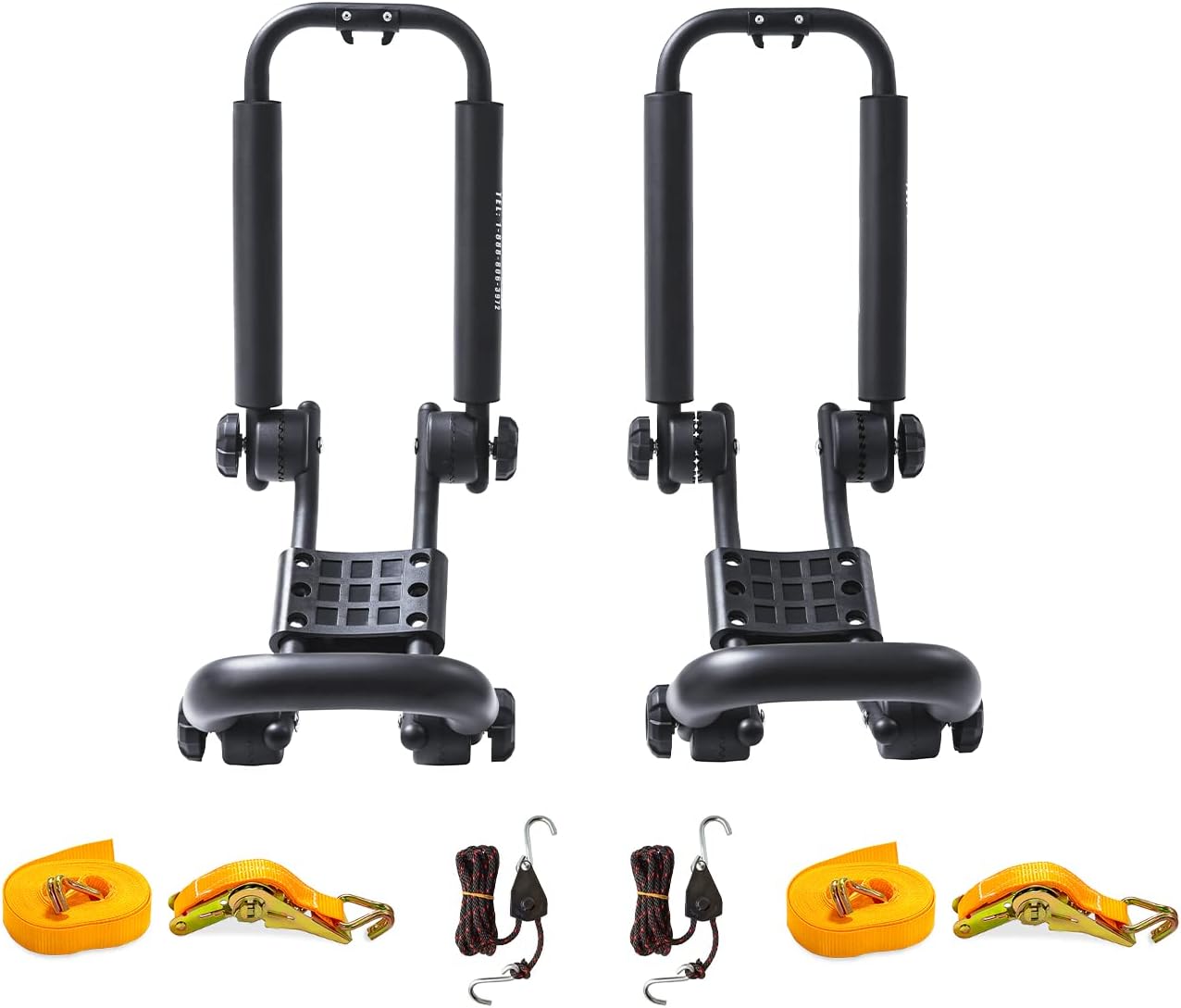 AA-Racks Double Folding J-Bar Rack for Kayak Carrier Canoe Boat Paddle Board Surfboard Roof Top Mount on Car SUV Truck Crossbar with Ratchet Lashing Straps & Bow and Stern Tie Down Straps