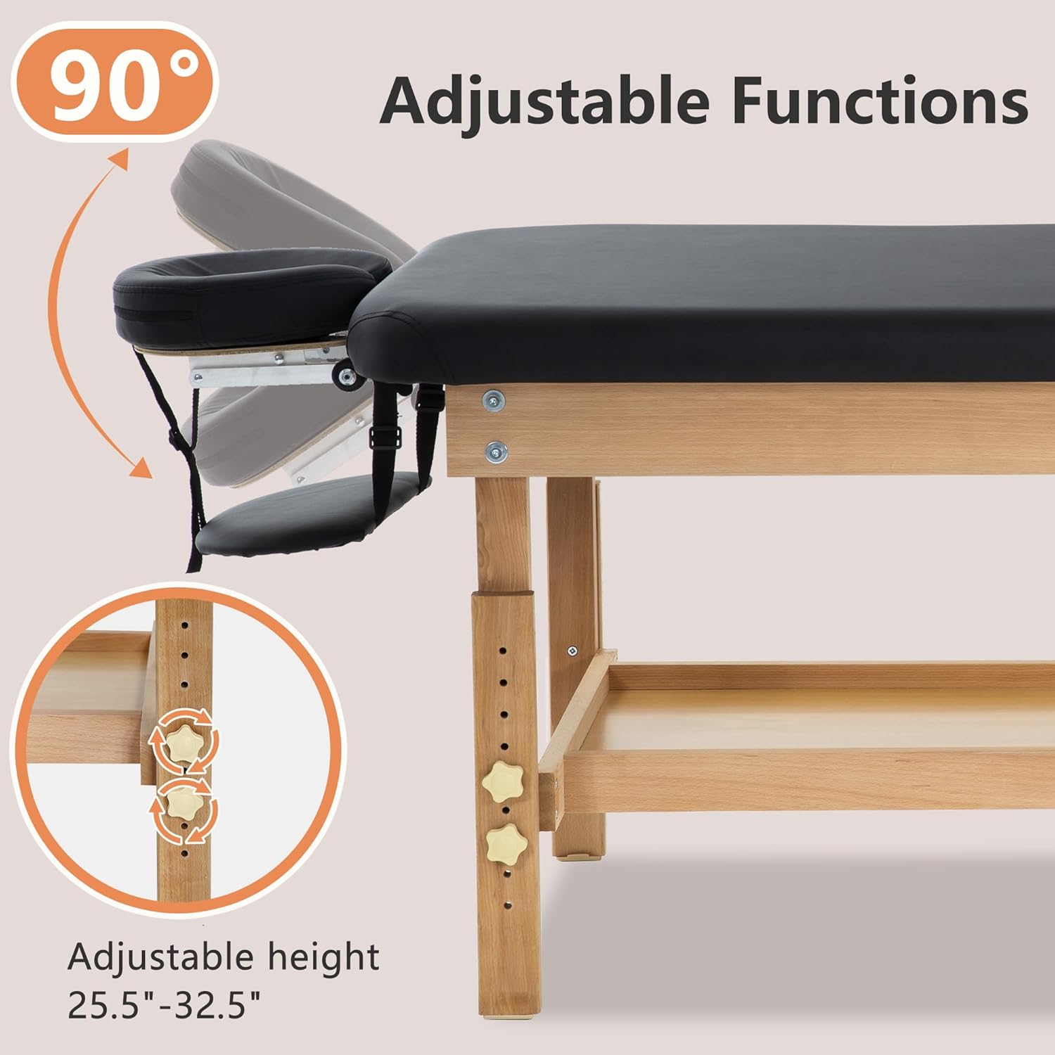 PayLessHere Massage Table Lash Bed 2 Fold Spa Bed 74”Lx28“W PU Leather Massage Bed Height Adjustable Massage Bed Heavy Duty Stationary Spa Table Salon Facial Cradle Bed, Black