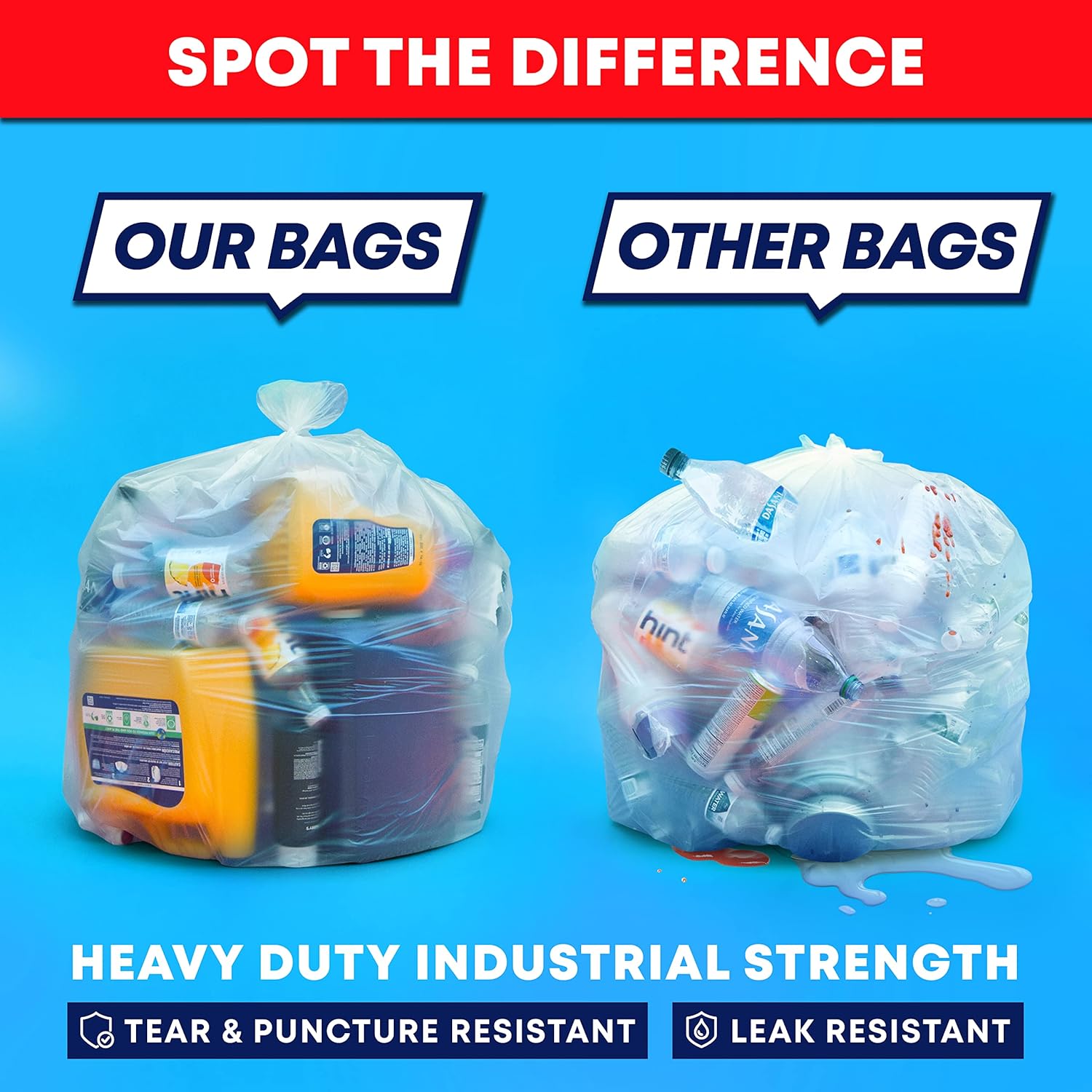 30-33 Gallon Clear Trash Bags, (250 Bags) Large Clear Plastic Recycling Garbage Bags