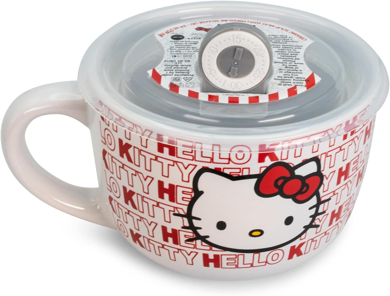 Sanrio Hello Kitty Red Ceramic Soup Mug With Vented Lid | Bowl Container For Ice Cream, Cereal, Oatmeal | Large Coffee Mugs and Cups, Home & Kitchen Essentials | Cute Kawaii Gifts | Holds 24 Ounces