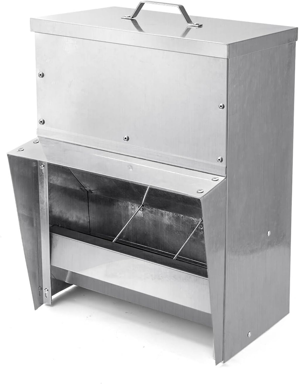 vensovo Galvanized Chicken Feeder - 25Lbs Outdoor Waterproof Metal Chicken Feeder with Lid, Coop Food Dispenser No Waste for Chicken, Haning or Stand Chicken Feeder