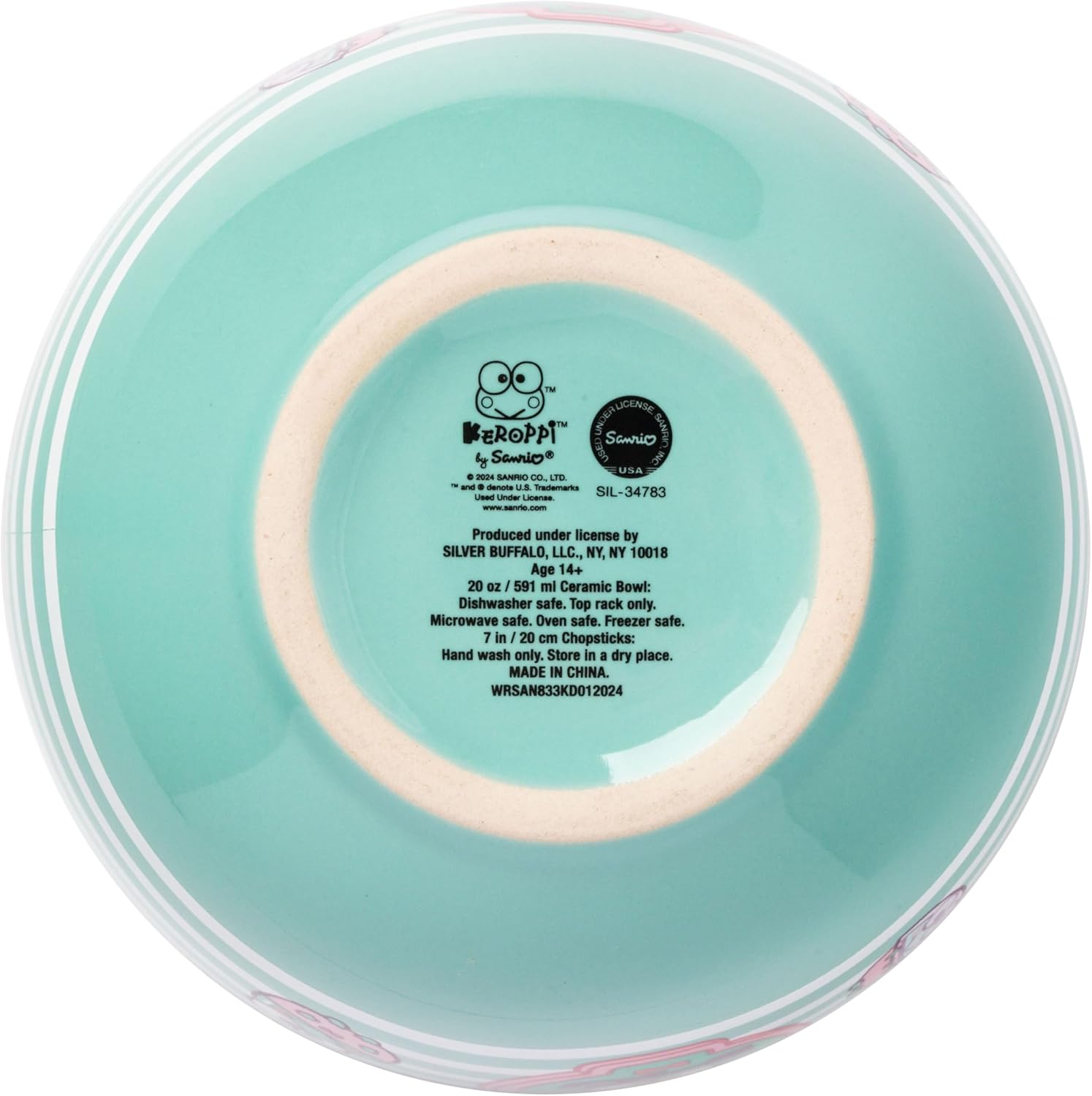 Silver Buffalo Sanrio Hello Kitty and Friends Ceramic Ramen Bowl with Chopsticks Featuring Keroppi, 20 Ounces