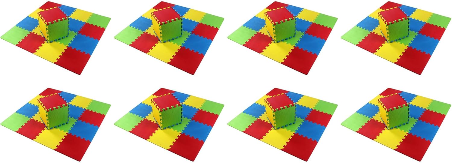 BalanceFrom 0.4 Inch Thick Non Slip Interlocking EVA Foam Puzzle Home Floor Play Mat Set w/Edges & 36 Tiles in 9 Colors, Each Covers 36 SqFt (8 Pack)