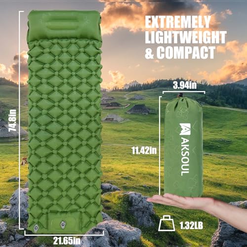 Camping Sleeping Inflatable Pad: Extra Thick 3.1/3.9/4.7 inch Ultralight Self Inflating Air Mat with Pillow for Outdoor Backpacking Camp Hiking Tent (Ultra/Classic/Upgraded/Extra)