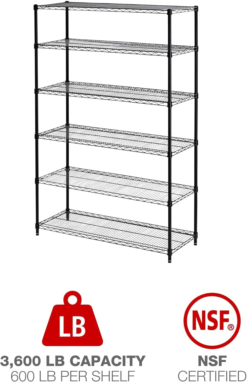 Alera ALESW664818BL NSF Certified 6-Shelf 48 in. x 18 in. x 72 in. Wire Shelving Kit - Black