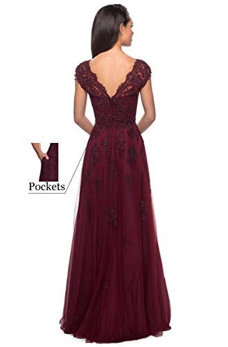 Clothfun Cap Sleeve Mother of The Bride Dresses Evening Gowns for Women Long Fomal Dresses with Pockets