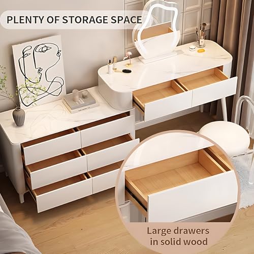 Luxury Vanity Table with Drawers - Fashion Vanity Set | LED Smart Makeup Mirror Included | Solid Wood Bedroom Vanity | New Makeup Experience | for Her (C, 40