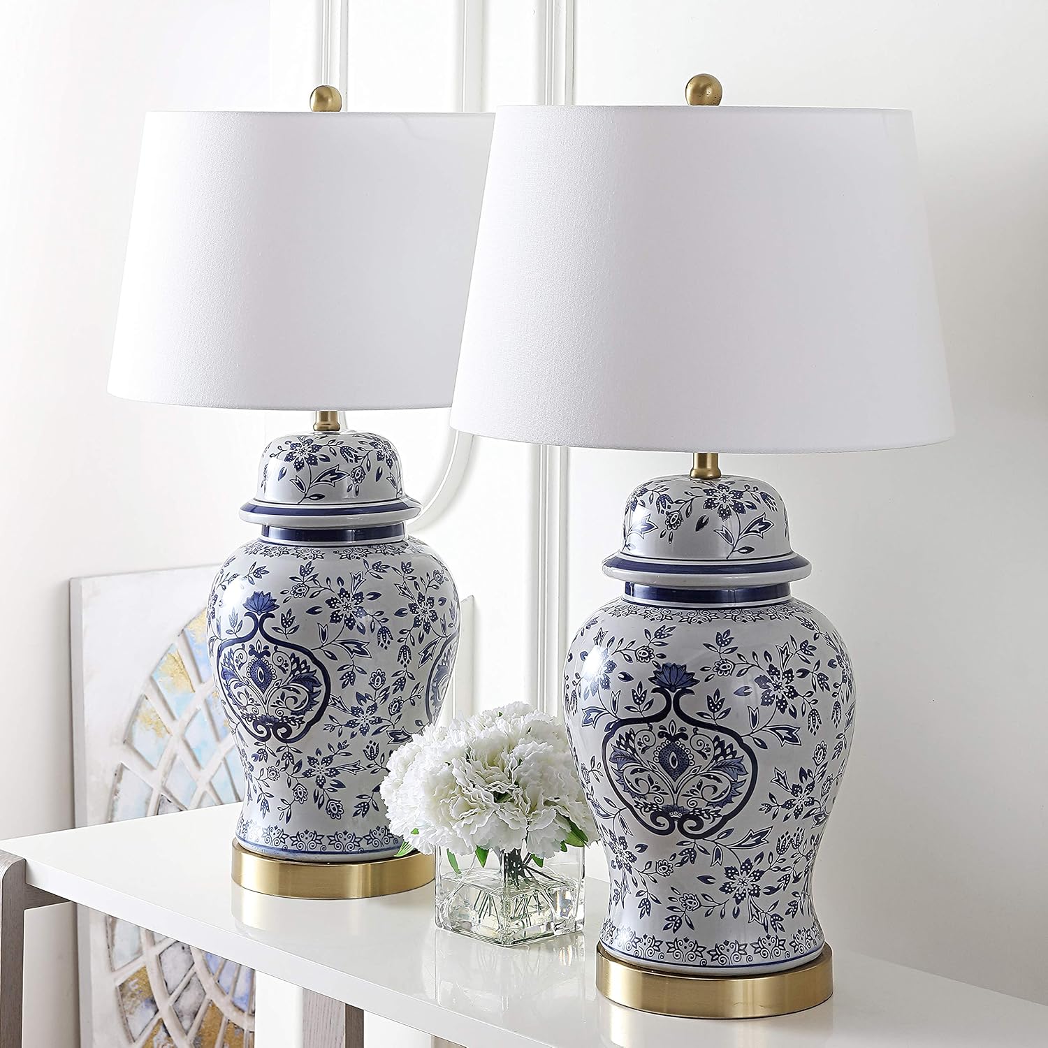SAFAVIEH Lighting Collection Ariadne Blue/ White Chinoiserie 28-inch Bedroom Living Room Home Office Desk Nightstand Table Lamp Set of 2 (LED Bulbs Included)