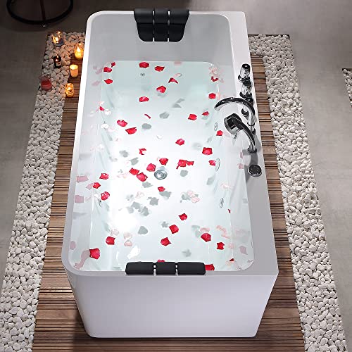 Empava 59-Inch Freestanding Whirlpool Bathtub Rectangular with 8 Hydromassage Adjustable Water Jets Luxury Acrylic Massage SPA Soaking Bath Tub Double Ended, White
