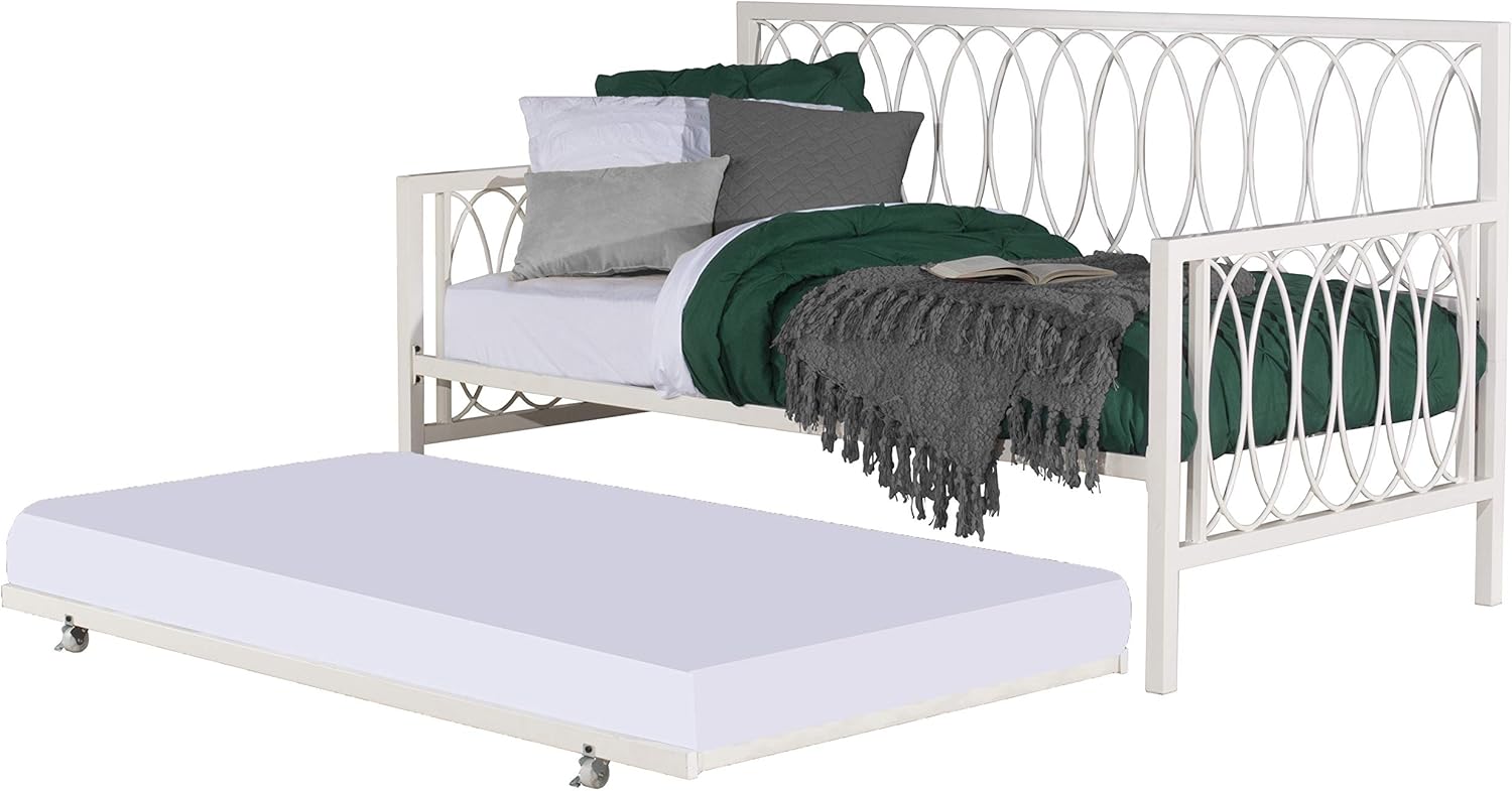 Hillsdale Metal Geometric Interlocking Ring Design Twin Daybed with Trundle, White, 2604-100