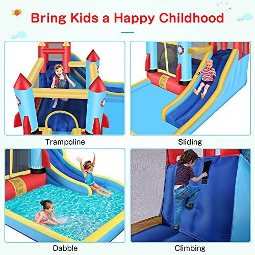 DREAMVAN Kids Bounce House with Blower Inflatable Bounce Houses Double Slide Climbing Wall and Ball Pit/Pool Splash Big Bouncy House Bouncing Rocket Jumping Castle Outdoor/Indoor,Ages 3-12 Years
