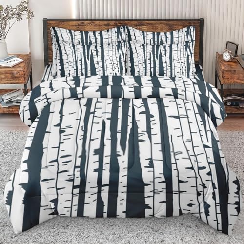 5 Pcs Comforter Set Twin Size, Tree Orange Leaves Bed in a Bag with Flat Sheet and Fitted Sheet for Kids and Adults, Autumn House Gnome Bedding Set with Pillowcase & Sham