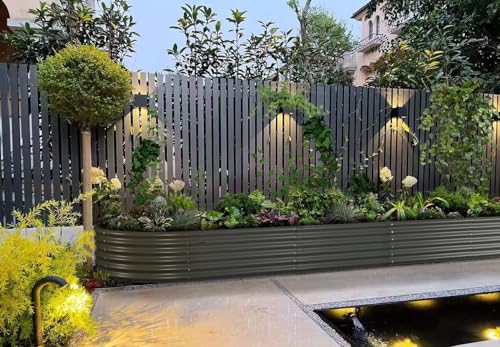 A ANLEOLIFE 6 Pcs 12X3X1.5 ft Oval Extra Large Galvanized Raised Garden Beds Outdoor for Planting Vegetables Flowers Herb, Quartz Grey