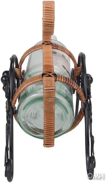 Old Modern Handicrafts On The Vine Embellished Metal Carriage Wine Holder, Black